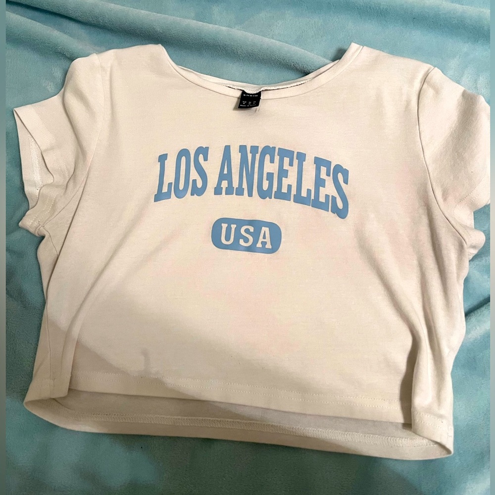 white with blue lettering